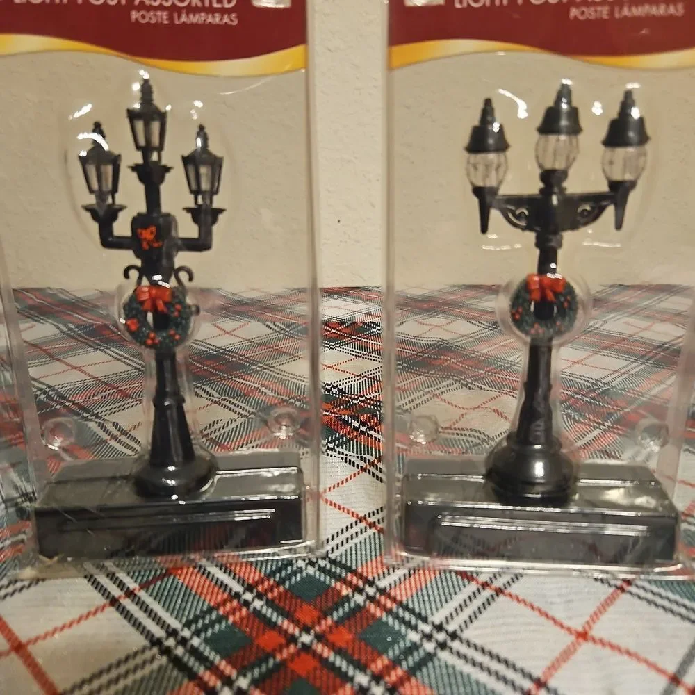 Set Of 2 Holiday Time Battery Operated Light Post Holiday Village Accessory